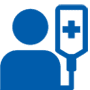 Simple silhouette of a person with an IV bag attached to them to reflect patient care.
